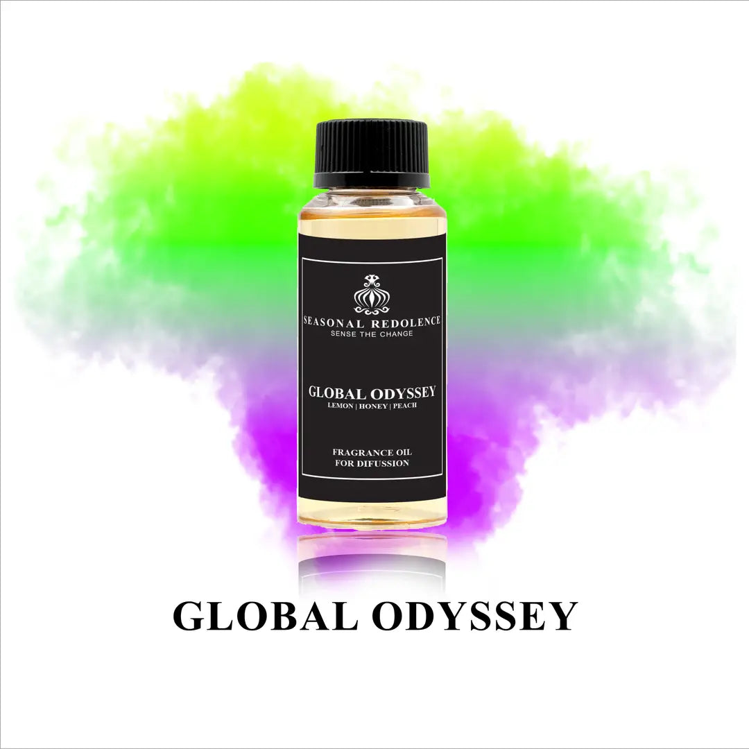 Global Odyssey captures the essence of world travel in a single, luxurious fragrance. This sophisticated scent opens with bright citrus and invigorating green tea, evolving into a romantic heart of honeyed florals and delicate rose. The base settles into warm peach, creamy sandalwood, and earthy woods, creating a captivating journey that lingers beautifully.