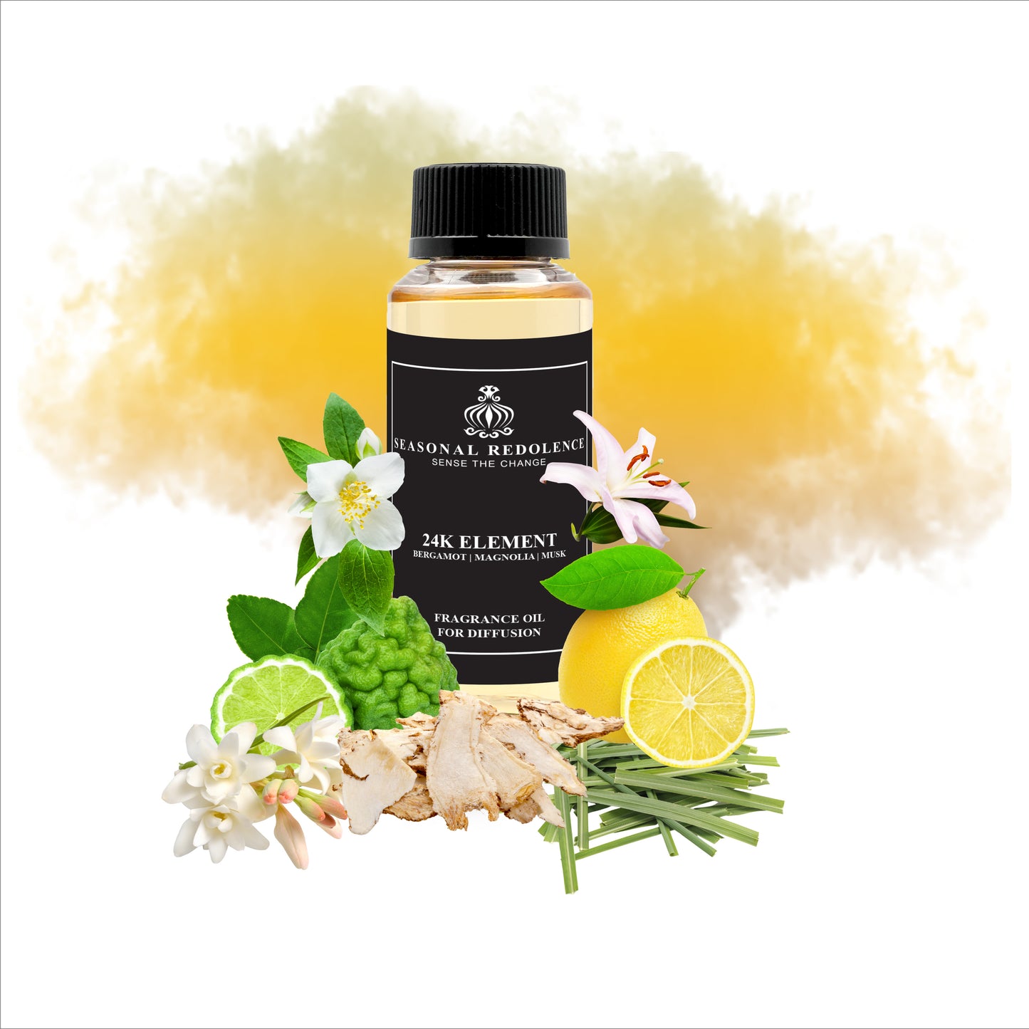 Experience luxury and sophistication with 24K Element. A unique blend of bergamot, lemon, lemongrass, magnolia, jasmine, lily, and a base of koa wood and musk. Surround yourself in the delicate and fresh scents of this premium fragrance. Elevate your senses and indulge in the art of perfumery.