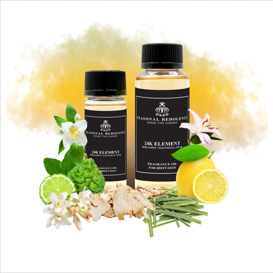 Experience luxury and sophistication with 24K Element. A unique blend of bergamot, lemon, lemongrass, magnolia, jasmine, lily, and a base of koa wood and musk. Surround yourself in the delicate and fresh scents of this premium fragrance. Elevate your senses and indulge in the art of perfumery.