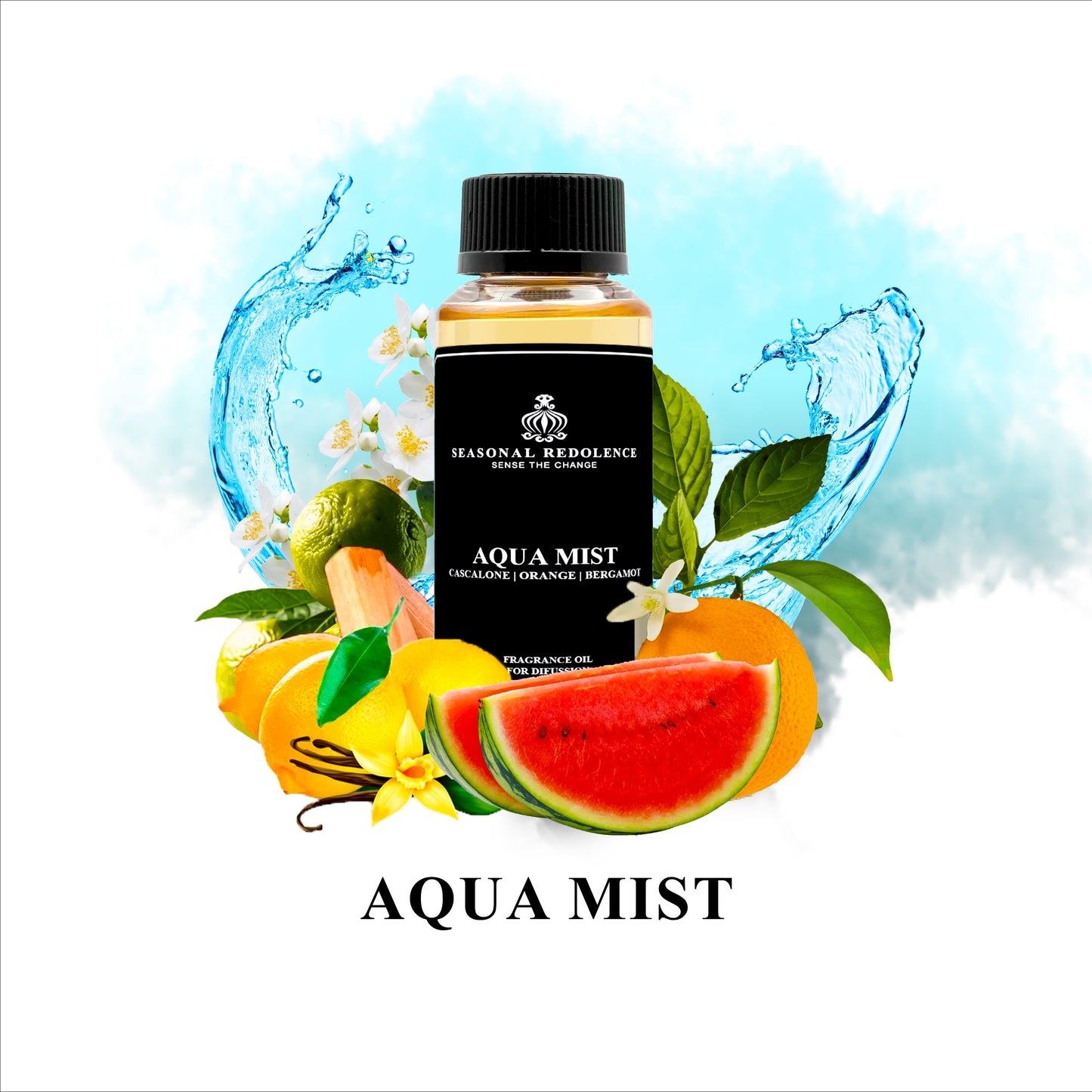 Aqua Mist Luxury Fragrance Diffuser Oil opens with a luminous blend of cascalone, orange, and bergamot that evokes the freshness of coastal air. The heart reveals a vibrant interplay of watermelon, orange, and star fruit, creating an unexpectedly fruity elegance. A sophisticated ambergris base provides warmth and lasting depth, anchoring the composition with refined sensuality. 