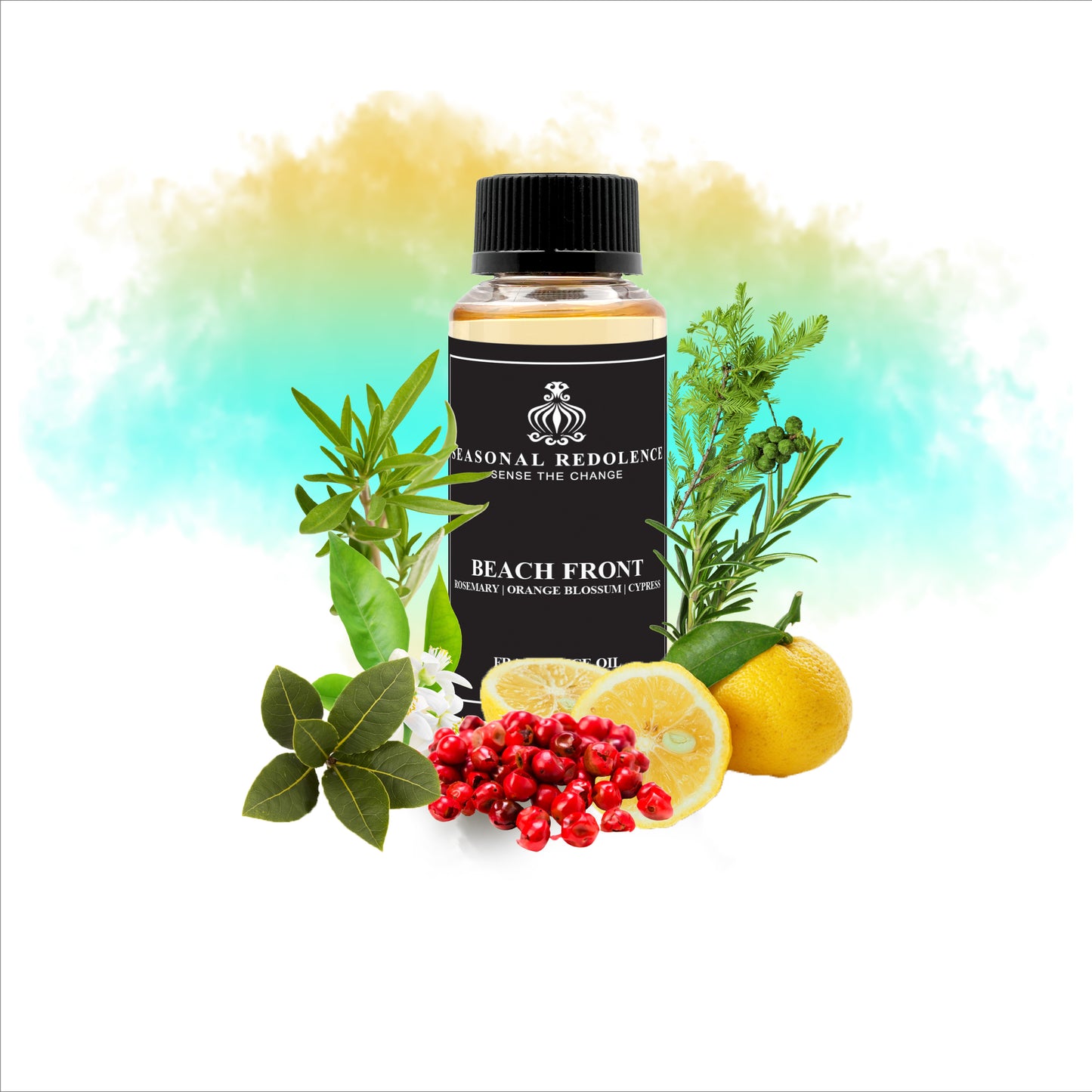 BEACH FRONT opens with the fresh brightness of Japanese yuzu and delicate orange blossom oil, evoking a crisp coastal breeze. Its heart blends aromatic rosemary, sandy nuances, thyme, bay leaves, and a hint of pink pepper, capturing the essence of a sophisticated seaside escape. The fragrance rests on a clean, woody base of cypress, offering a refined and lasting finish that embodies effortless elegance.