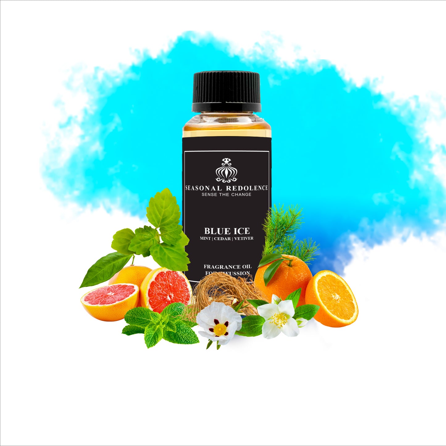 Blue Ice offers a refined fragrance that begins with crisp notes of oranges, grapefruit, and refreshing mint. The heart reveals warm cedar and rich labdanum, adding depth and complexity. Anchored by a base of vetiver, patchouli, and delicate jasmine, this scent balances freshness with earthy elegance for a truly sophisticated experience.