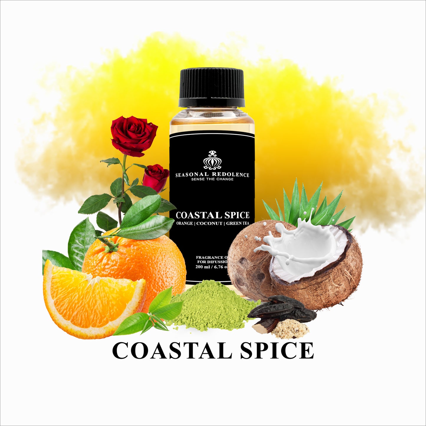 Indulge in the luxurious scent of our Coastal Spice fragrance diffuser oil, featuring top notes of orange and red fruits complemented by a hint of coconut and green tea. Middle notes of jasmine, rose, clove, and cinnamon add a touch of elegance, while the base of vanilla, caramel, and tonka bean provides a warm and inviting finish. 