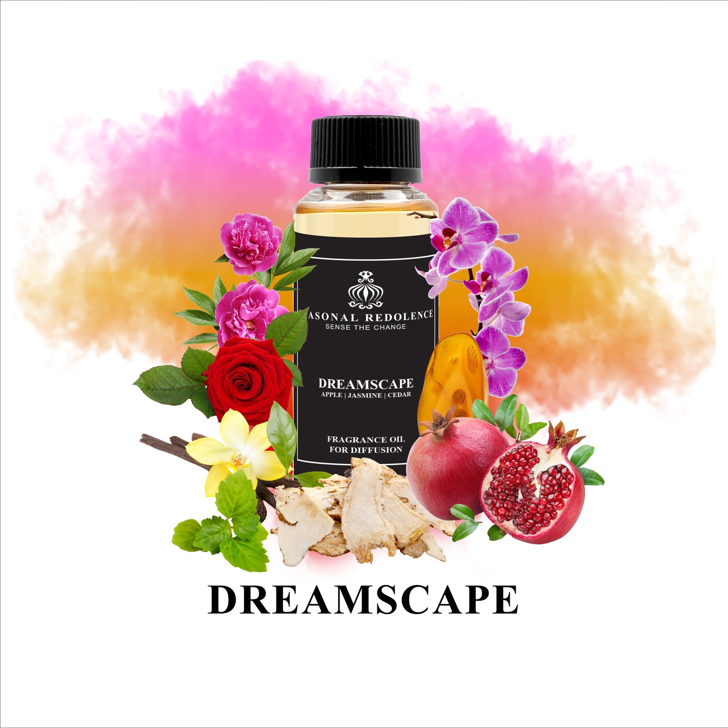 Indulge in the captivating Dreamscape, a luxurious blend of pomegranate and rose top notes, followed by a rich floral bouquet of peony, honey, orchid, and viole. The base notes of amber, patchouli, vanilla, and musk add a sensual and sophisticated touch to this enchanting fragrance.