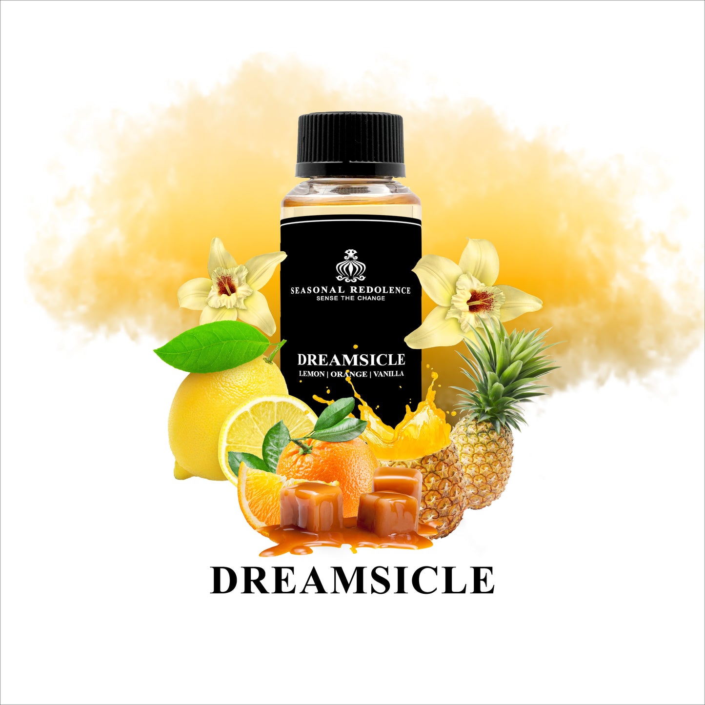 Indulge in the luxurious scent of Dreamsicle. Its top notes of aldehyde, lemon, lime, and orange juice create a fresh and invigorating aroma, while its middle notes of pineapple and floral add a touch of tropical sweetness. The base notes of hazelnut, vanilla, caramel, and sandalwood provide a warm and comforting finish. Elevate your space with this exclusive fragrance.