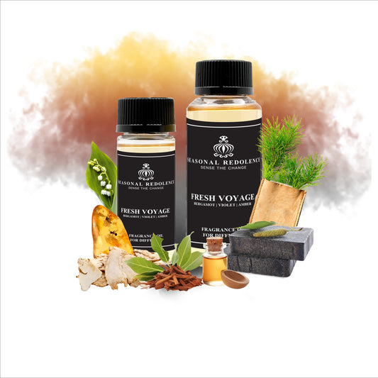 FRESH VOYAGE is a distinguished fragrance that unfolds like a journey through contrasting landscapes. Bergamot and birch tar open with crisp vitality, while leather adds an unexpected edge of refinement. The heart reveals a sophisticated floral tapestry—violet and muguet intertwine with creamy sandalwood, creating an elegant, almost ethereal presence. As the composition settles, amber and musk provide warmth, while cedar and guaiac wood ground the fragrance in woody sophistication. 