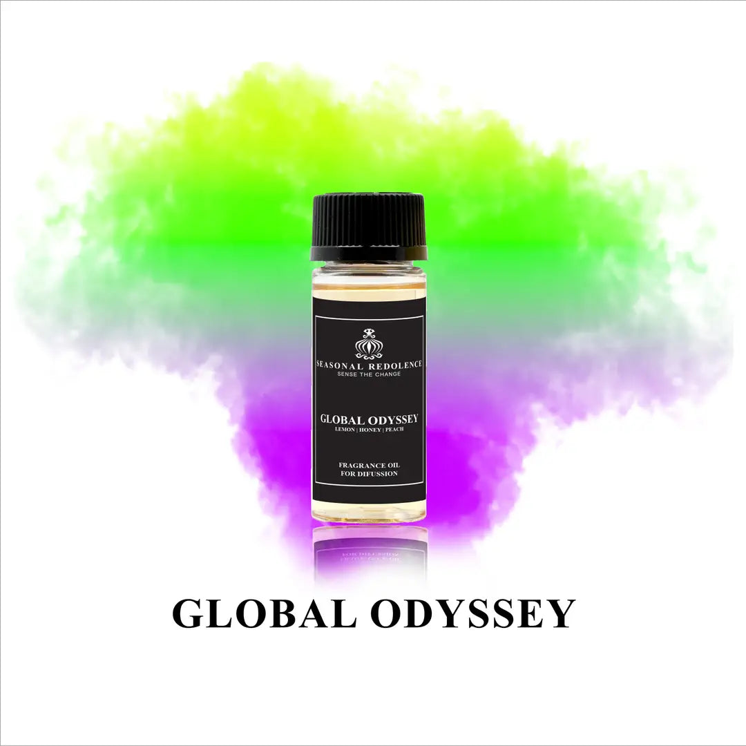 Global Odyssey captures the essence of world travel in a single, luxurious fragrance. This sophisticated scent opens with bright citrus and invigorating green tea, evolving into a romantic heart of honeyed florals and delicate rose. The base settles into warm peach, creamy sandalwood, and earthy woods, creating a captivating journey that lingers beautifully.