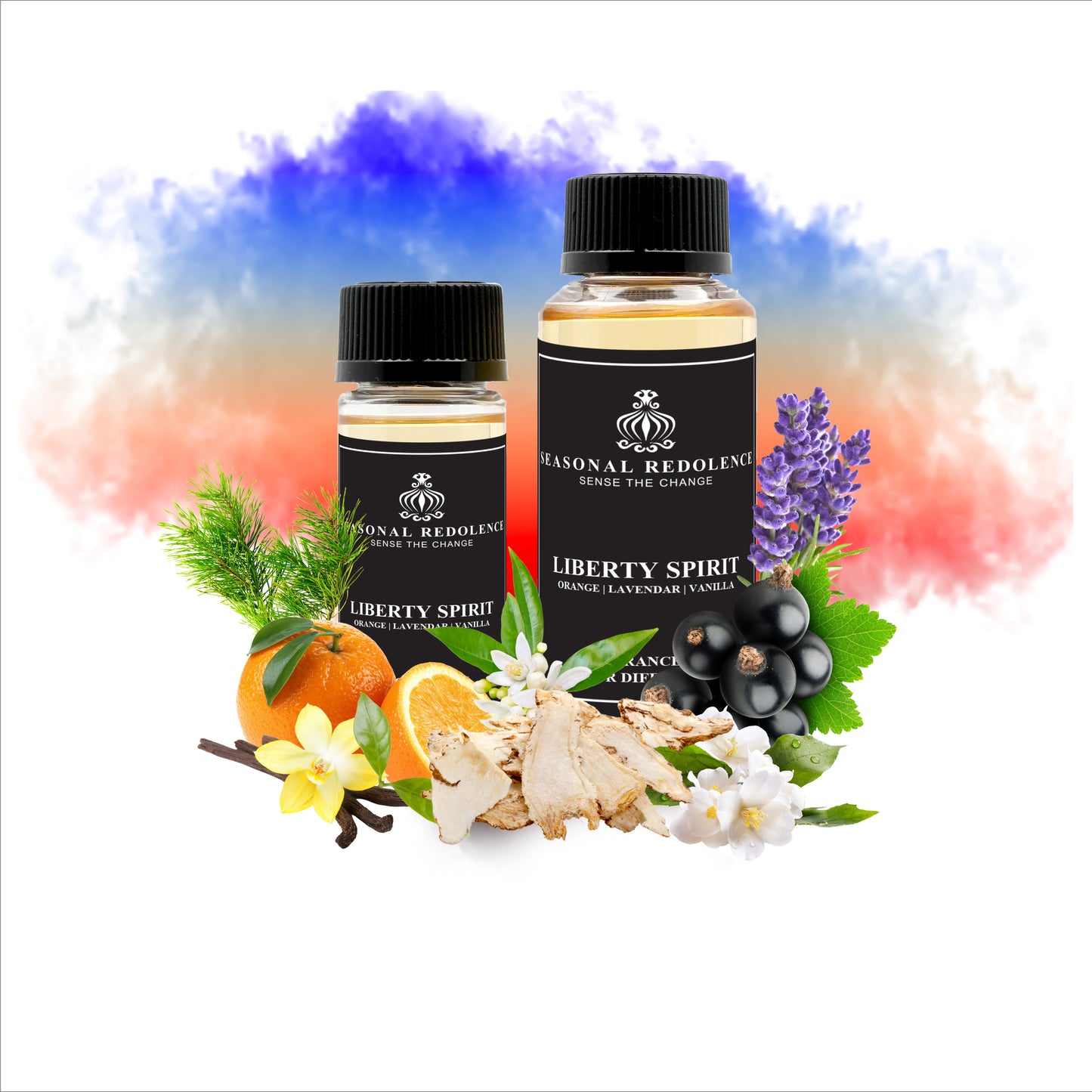 LIBERTY SPIRIT embodies a refined balance of brightness and depth. The opening bursts with vibrant orange and dark black currant, delivering immediate freshness with subtle berry complexity. Lavender, neroli, and jasmine compose an elegant heart that feels both airy and sensual, creating a luminous floral presence. The base grounds this composition with creamy vanilla, soft musk, and cedarwood's woody sophistication, resulting in a fragrance that transitions seamlessly from day to evening. 