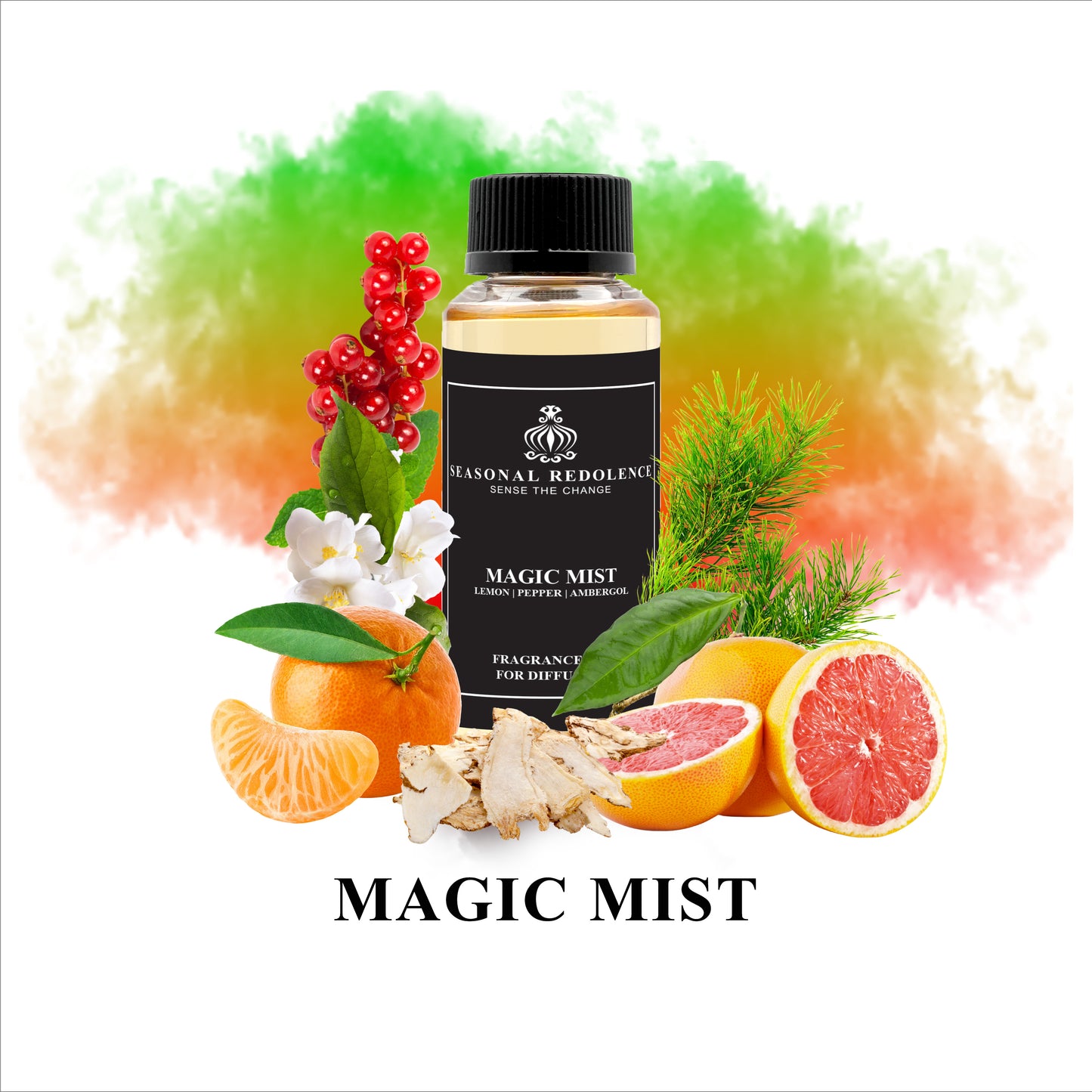 Experience a touch of magic with our exquisite Magic Mist. Tangy orange and refreshing grapefruit combine with the delicate notes of red currant, jasmine, and cedarwood, before settling into a warm and alluring musk base. A luxurious and exclusive scent for the sophisticated and discerning connoisseur.