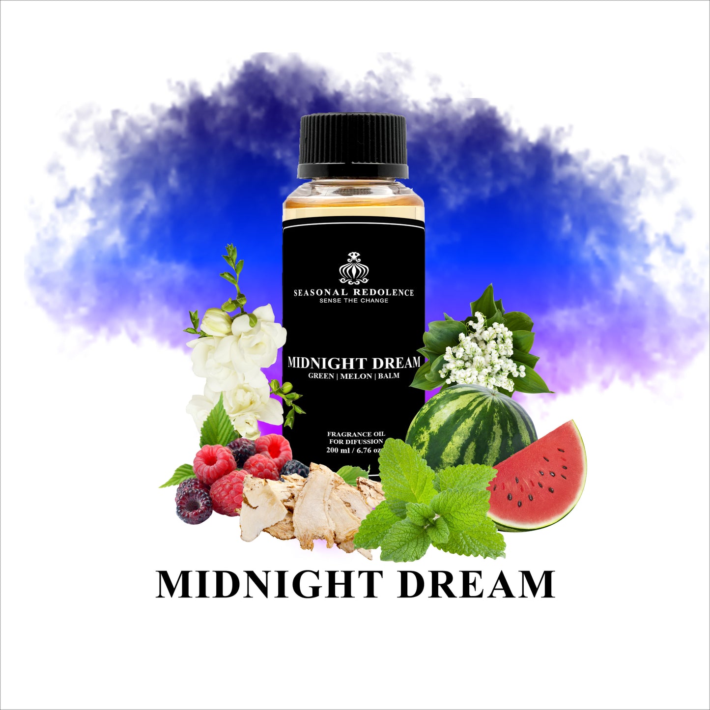 Indulge in the luxurious scent of our Midnight Dream Luxury Fragrance Diffuser Oil. With top notes of green and melon, followed by a heart of raspberry, lily of the valley, jasmine, and freesia, and a base of sweet musk and balm, this fragrance will transport you to a dreamy paradise. The perfect addition to any room for a subtle and alluring ambiance.