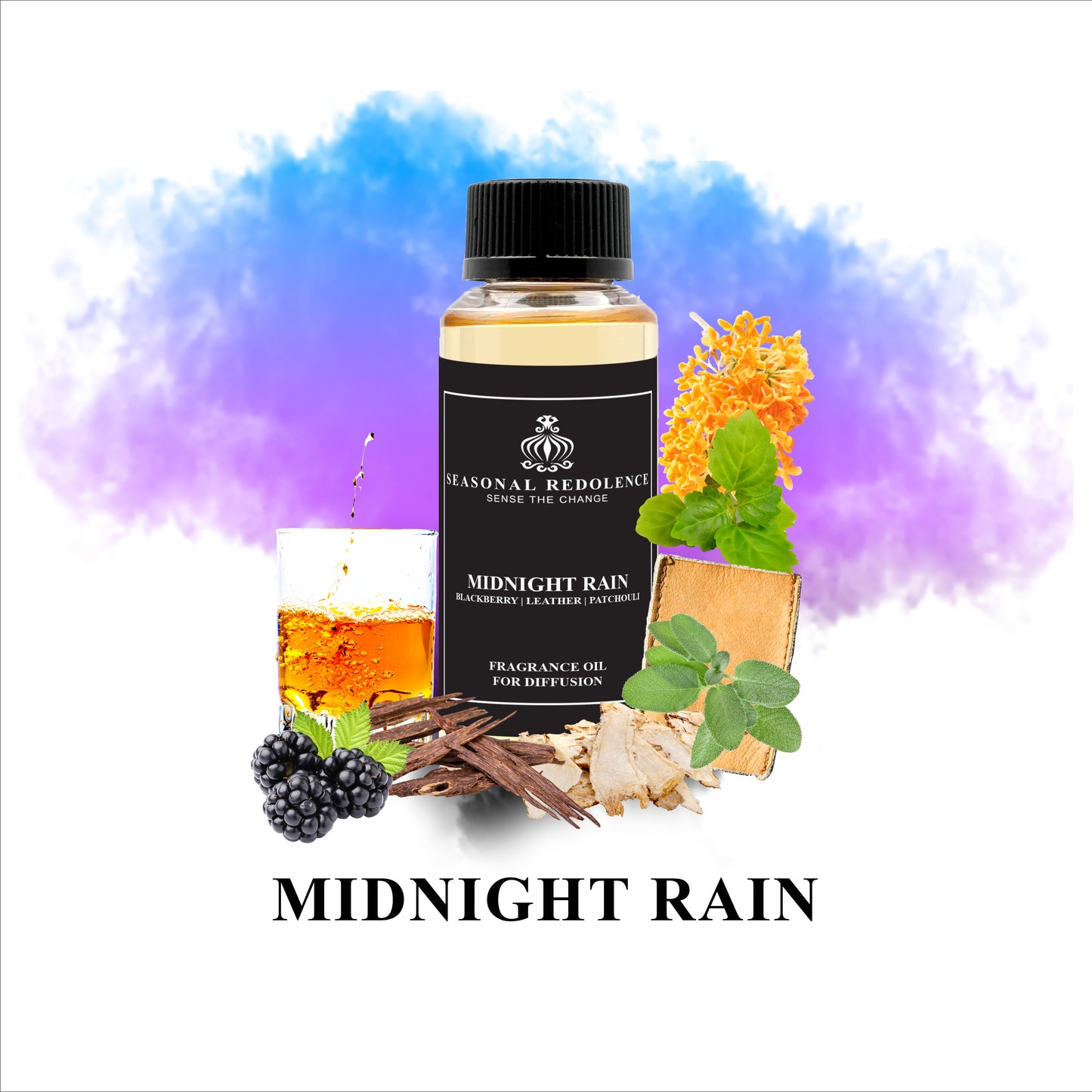 Indulge in the luxurious and exclusive scent of Midnight Rain. Inspired by the dark beauty of the night, this premium fragrance features rich notes of blackberry and rum, balanced with the warmth of agar wood and sage. A base of patchouli and musk adds depth and sophistication. Experience the essence of elegance with Midnight Rain.