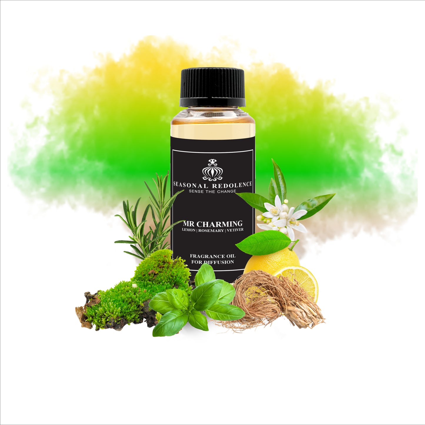 Indulge in the luxurious scent of Mr Charming. With top notes of lemon and neroli, this fragrance exudes a refreshing yet sophisticated aroma. The middle notes of rosemary and basil add a touch of elegance, while the base notes of vetiver and oakmoss create a lasting impression of allure and refinement.