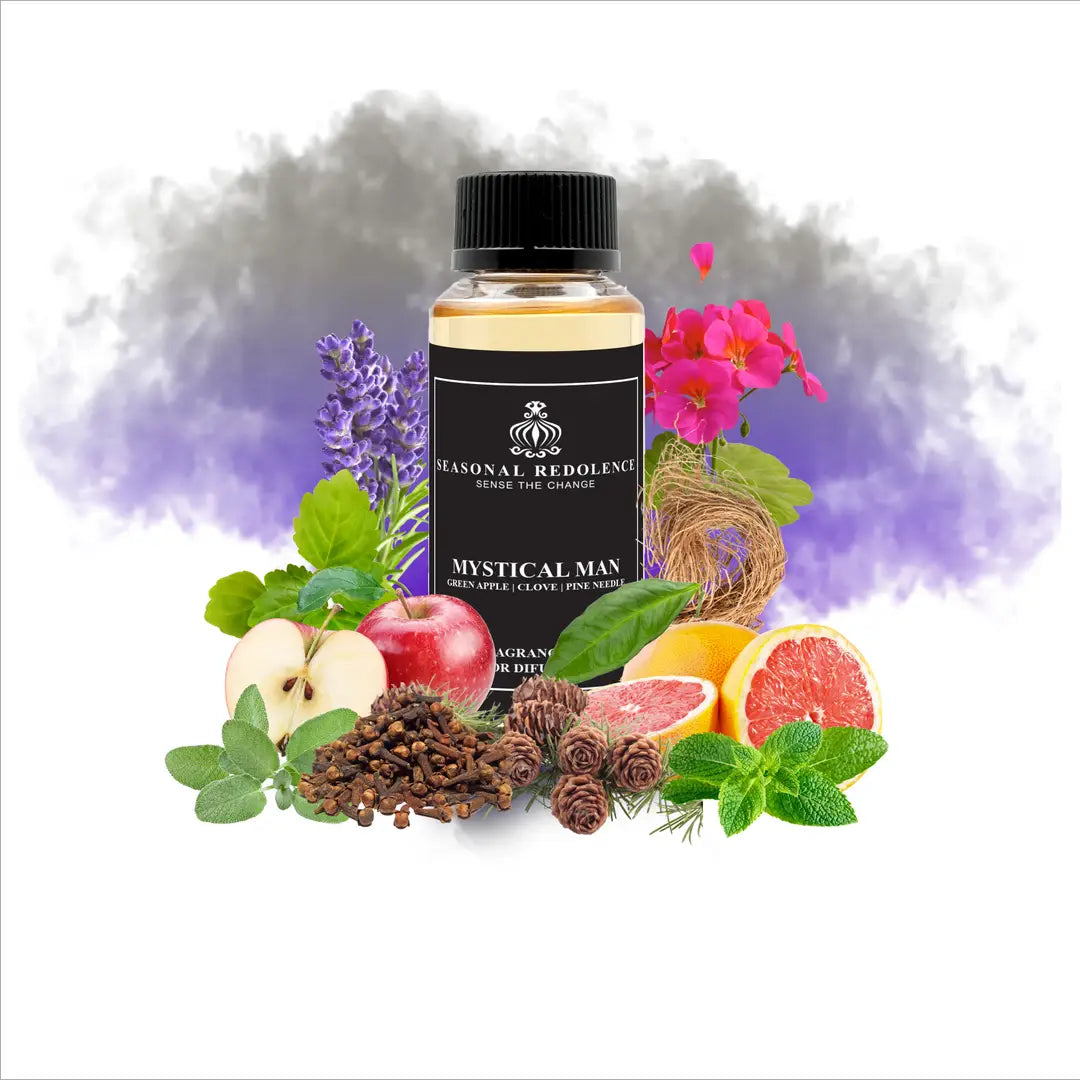 Mystical Man captures an intriguing balance of crisp and earthy elements. The opening unfolds with bright green apple and refreshing mint, softened by lavender's calming presence and grapefruit's citrus warmth. A sophisticated heart of clove, sage, and geranium leaf adds complexity and depth. 