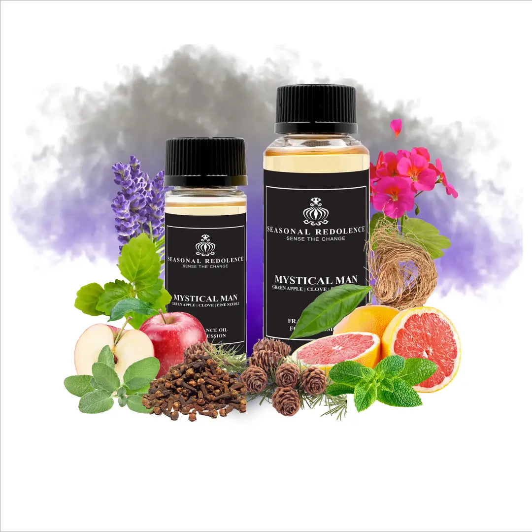 Mystical Man captures an intriguing balance of crisp and earthy elements. The opening unfolds with bright green apple and refreshing mint, softened by lavender's calming presence and grapefruit's citrus warmth. A sophisticated heart of clove, sage, and geranium leaf adds complexity and depth. 