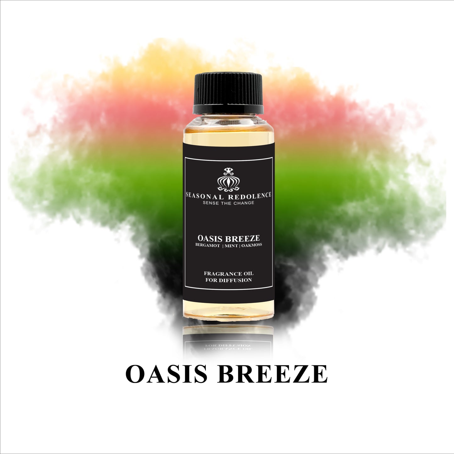 Introducing Oasis Breeze, a luxurious blend of bergamot and orange blossom on top, followed by refreshing mint, jasmine, and grapefruit in the middle, and anchored by a base of oak moss, black currant leaf, and patchouli. Surround yourself with sophistication and exclusivity with every spritz.
