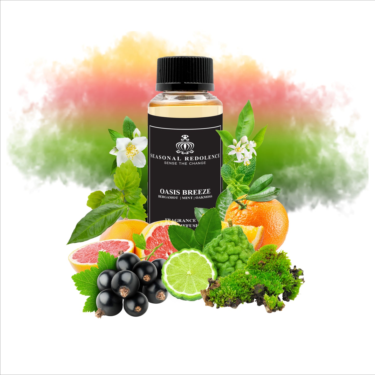 Introducing Oasis Breeze, a luxurious blend of bergamot and orange blossom on top, followed by refreshing mint, jasmine, and grapefruit in the middle, and anchored by a base of oak moss, black currant leaf, and patchouli. Surround yourself with sophistication and exclusivity with every spritz.