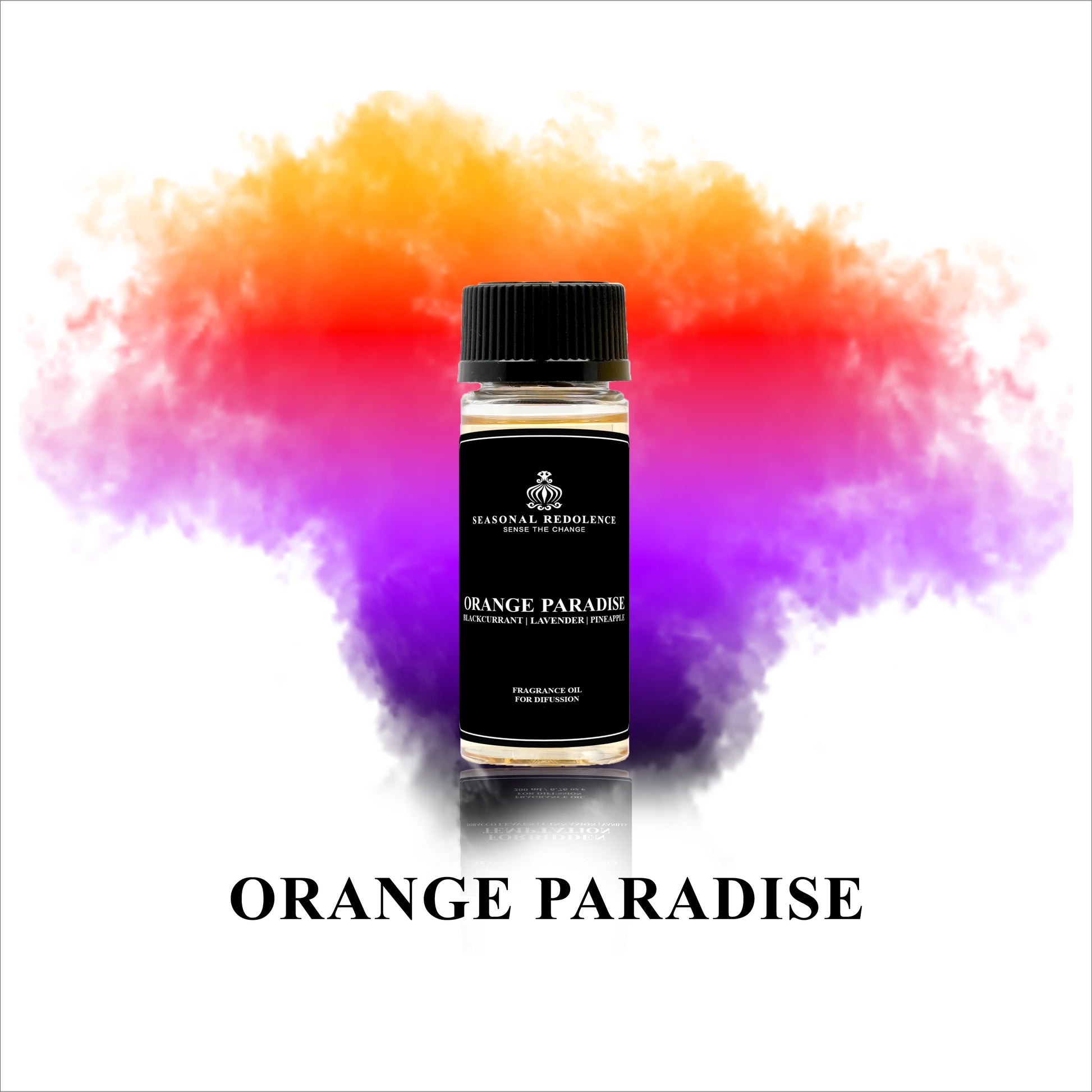 Indulge in the luxurious scent of Orange Paradise with our Fragrance Diffuser Oil. With top notes of Blackcurrant, and Lavender, the middle notes of Rose, Pineapple, and Caramel, and base notes of Tonka Bean, Oak moss, and Musk, this oil will create a calming and inviting atmosphere in your home. Enrich your senses with this expertly crafted blend.