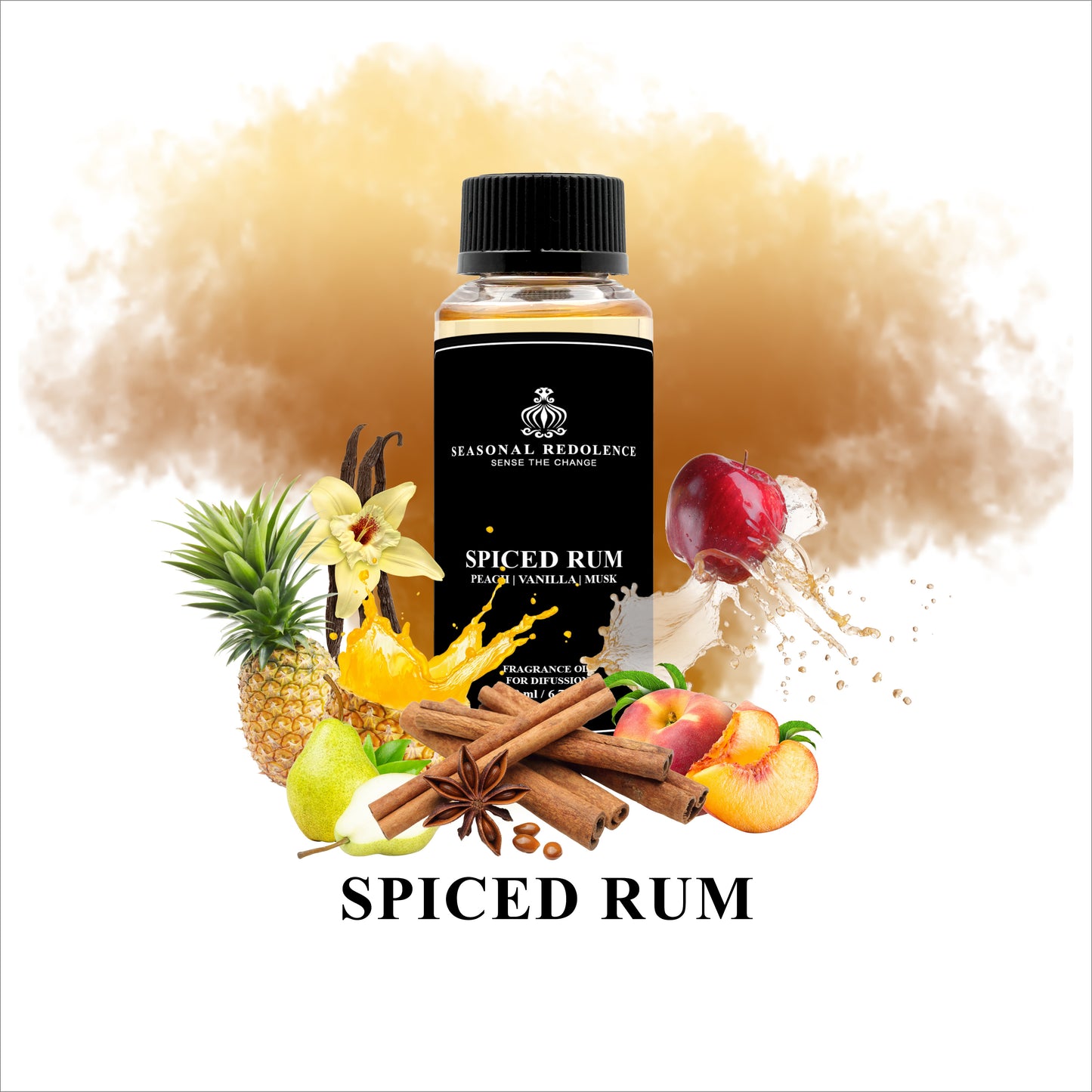 Experience the decadent aroma of our Spiced Rum Luxury Fragrance Diffuser Oil. Indulge in top notes of crisp apple and warm cinnamon, complemented by middle notes of juicy pineapple and sweet pear. With a base of creamy peach, rich vanilla, subtle tonka, and sensual musk, this oil will add a touch of luxury to any room.