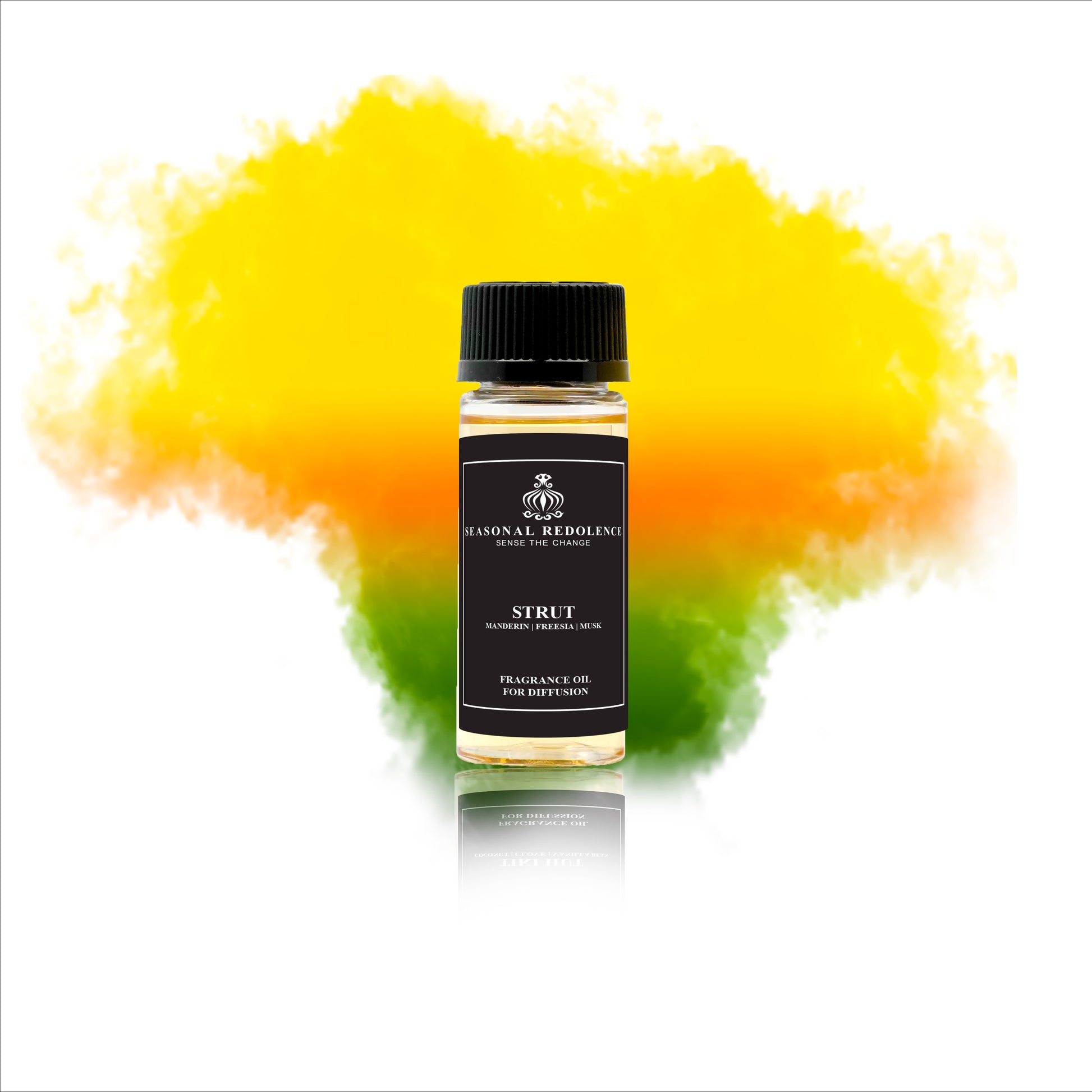 Strut captivates with a sophisticated blend that opens with bright mandarin, lemon, and green apple blossom, offering a fresh and lively introduction. The heart unfolds with elegant freesia, muguet, jasmine, and rose, creating a floral bouquet rich in refinement. A warm base of musk, amber, sandalwood, and patchouli grounds the fragrance, delivering lasting depth and graceful complexity.