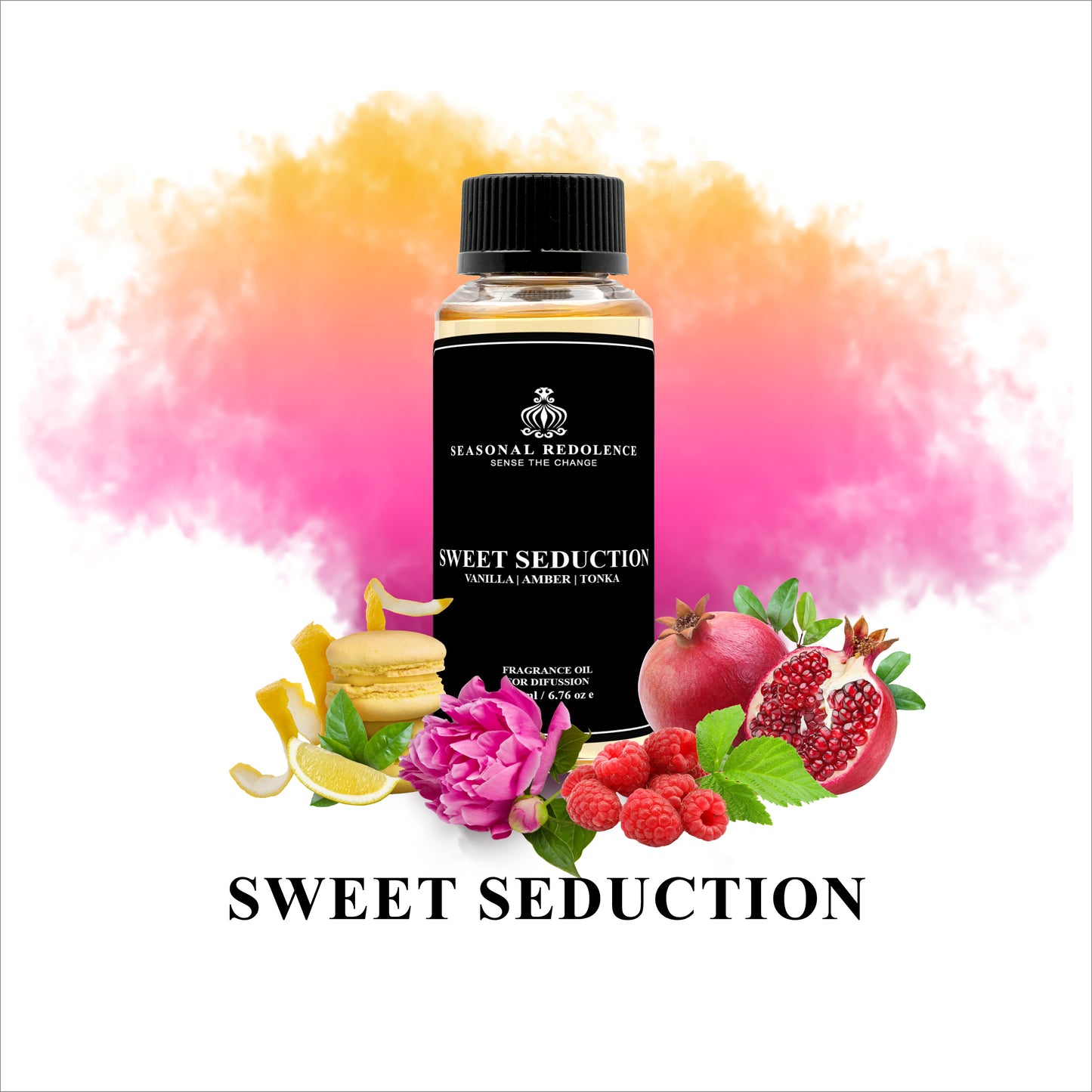 Indulge in the refined elegance of Sweet Seduction, a luxury fragrance diffuser oil that unfolds in three captivating layers. The experience opens with bright, zesty lemon and creamy notes that awaken the senses. The heart reveals a lush blend of red pomegranate and raspberry, adding depth and sensual intrigue.