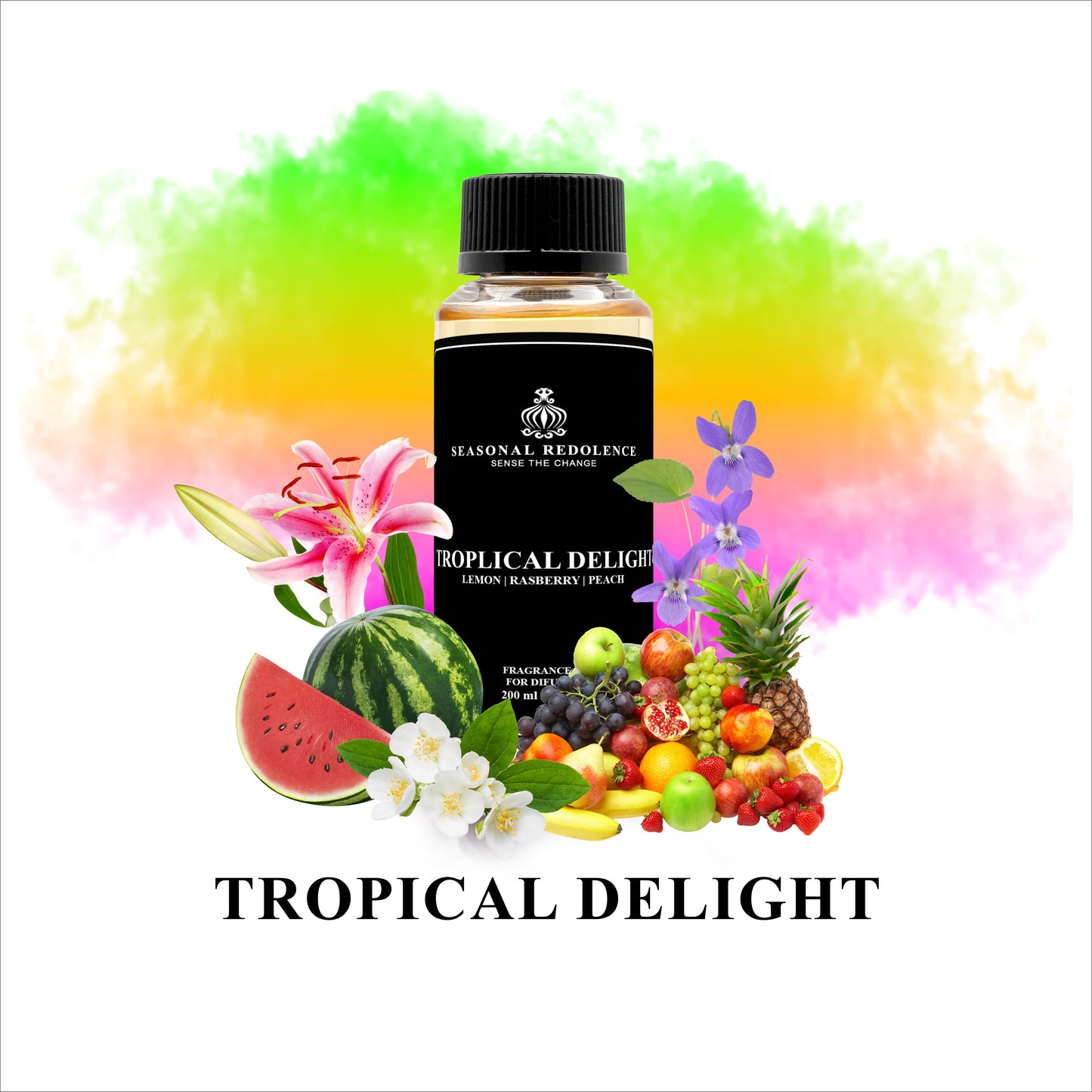 Indulge your senses in the refreshing scent of Tropical Delight Luxury Fragrance Diffuser Oil. Experience the top notes of zesty Orange and Lemon, complimented by the sweetness of Guava and Watermelon. With a heart of exotic Pineapple, Lily, Jasmine, and Violet, and a base of juicy Raspberry and Peach, this diffuser oil will transport you to a tropical paradise.