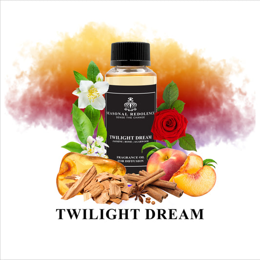 Experience the allure of Twilight Dream with its captivating blend of jasmine and orange blossom, accented by delicate notes of rose, cinnamon, and peach. As the scent settles, the luxurious base of agar wood, sandalwood, leather, and amber evokes a sense of mystery and sophistication. Indulge in this dreamy fragrance today.