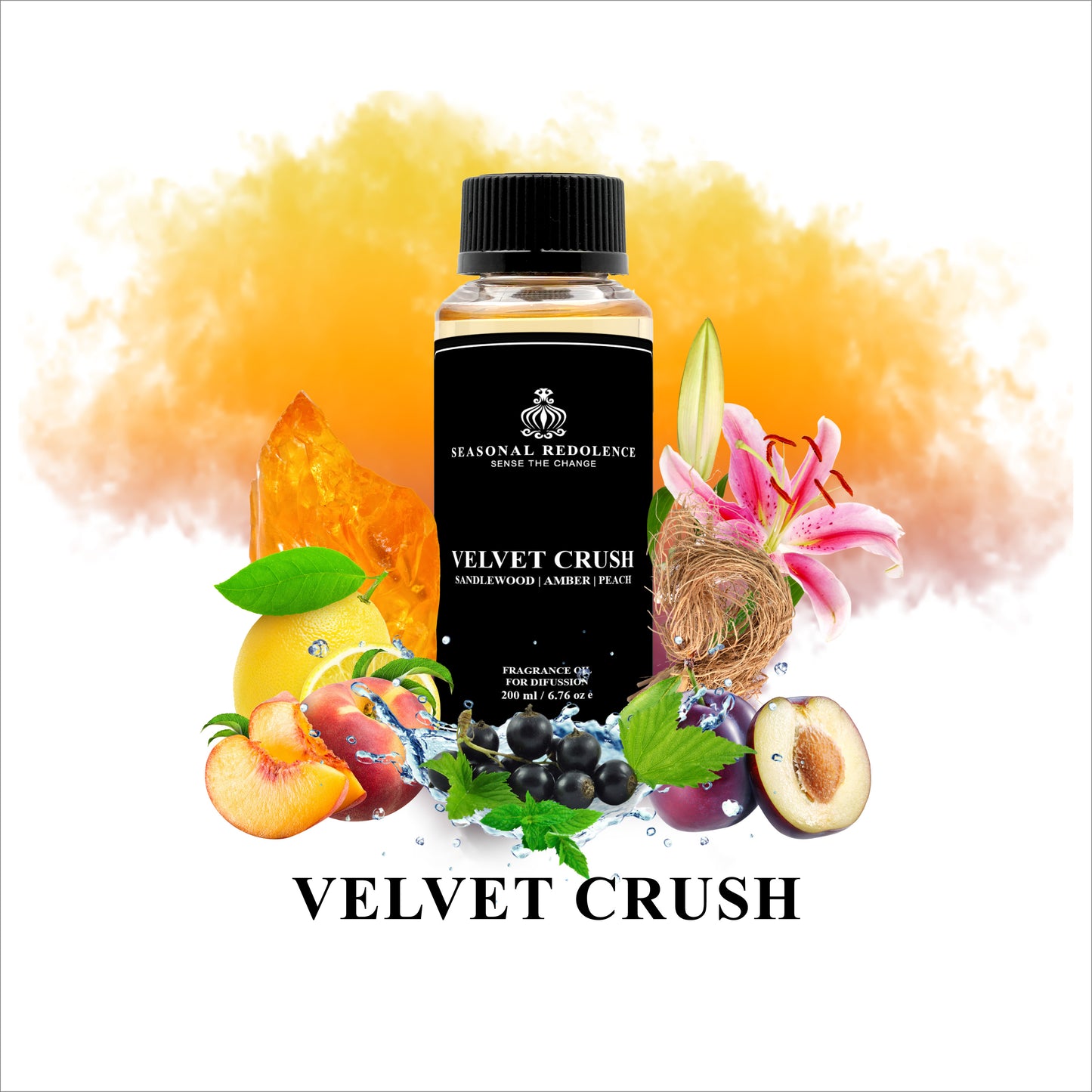 Experience the ultimate indulgence with our Velvet Crush Luxury Fragrance Diffuser Oil. Top notes of blackcurrant, lemon, peach, and plum are complemented by a floral bouquet of rose, lily, and violet. Finally, the warm and rich base notes of sandalwood, amber, musk, and vetiver create a scent that is both luxurious and long-lasting. Elevate your space with this exquisite fragrance.