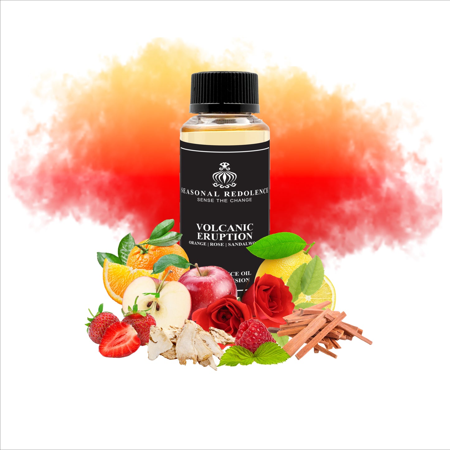Volcanic Eruption captures an intriguing contrast of vibrant and grounding elements. The opening bursts with sweet orange, lemon, raspberry, and apple—a dynamic citrus and fruit composition that commands attention. The heart reveals a romantic floral core of rose and violet, softened by strawberry's delicate sweetness. The base anchors the fragrance with earthy sandalwood and pine, complemented by sensual musk and a subtle maltose sweetness. A sophisticated scent for those who embrace complexity and depth.
