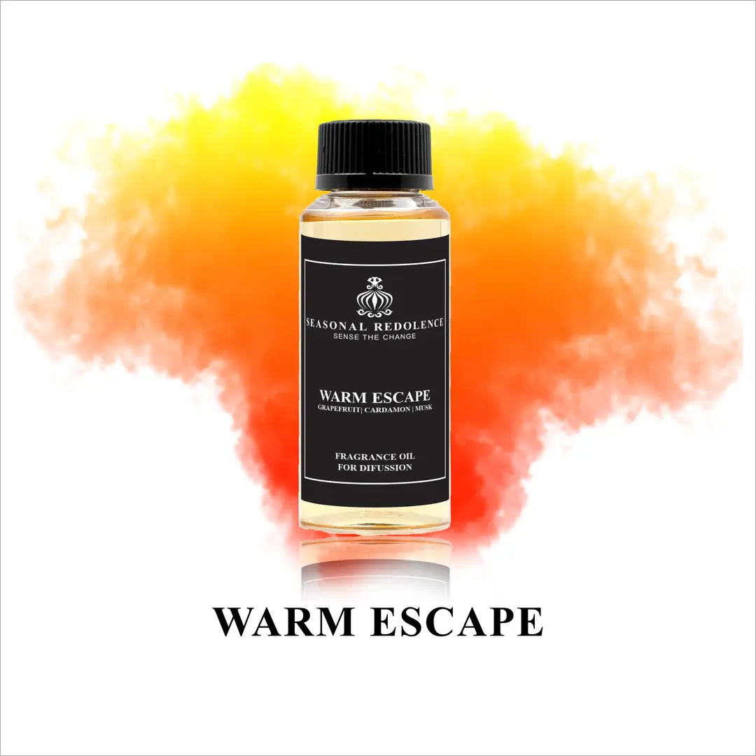 Warm Escape Luxury Home Oil Diffuser Scent Oil captures the essence of refined relaxation. This sophisticated fragrance opens with vibrant citrus notes of grapefruit, orange, and bergamot, complemented by delicate tea and lime. The heart reveals a harmonious blend of cardamom, jasmine, rose, and perilla, creating depth and elegance.
