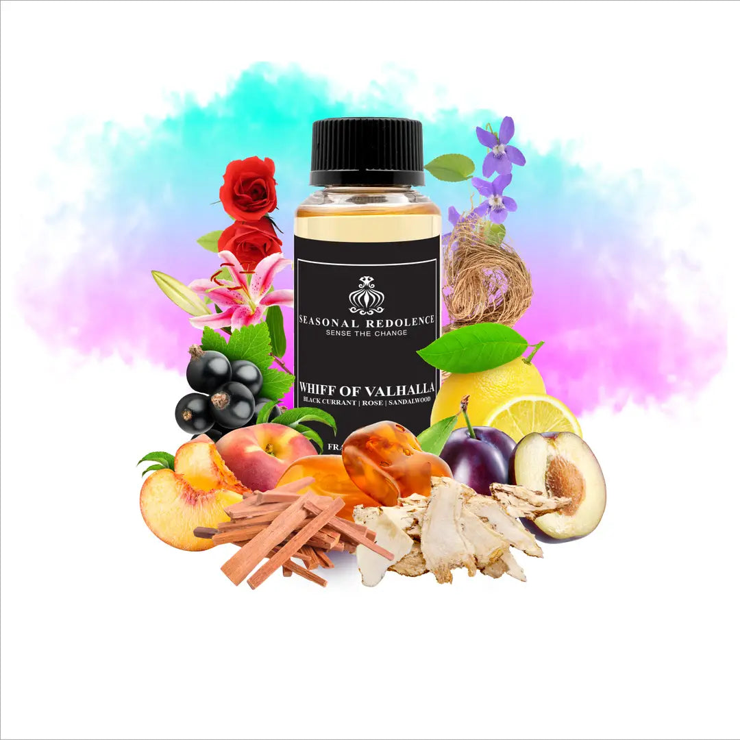 Whiff of Valhalla captures an intoxicating olfactory journey with its meticulously layered composition. The opening unfolds with vibrant top notes of blackcurrant, lemon, peach, and plum, creating an invigorating burst of fruity elegance. The heart reveals a delicate floral symphony of rose, lily, and violet, adding depth and refinement