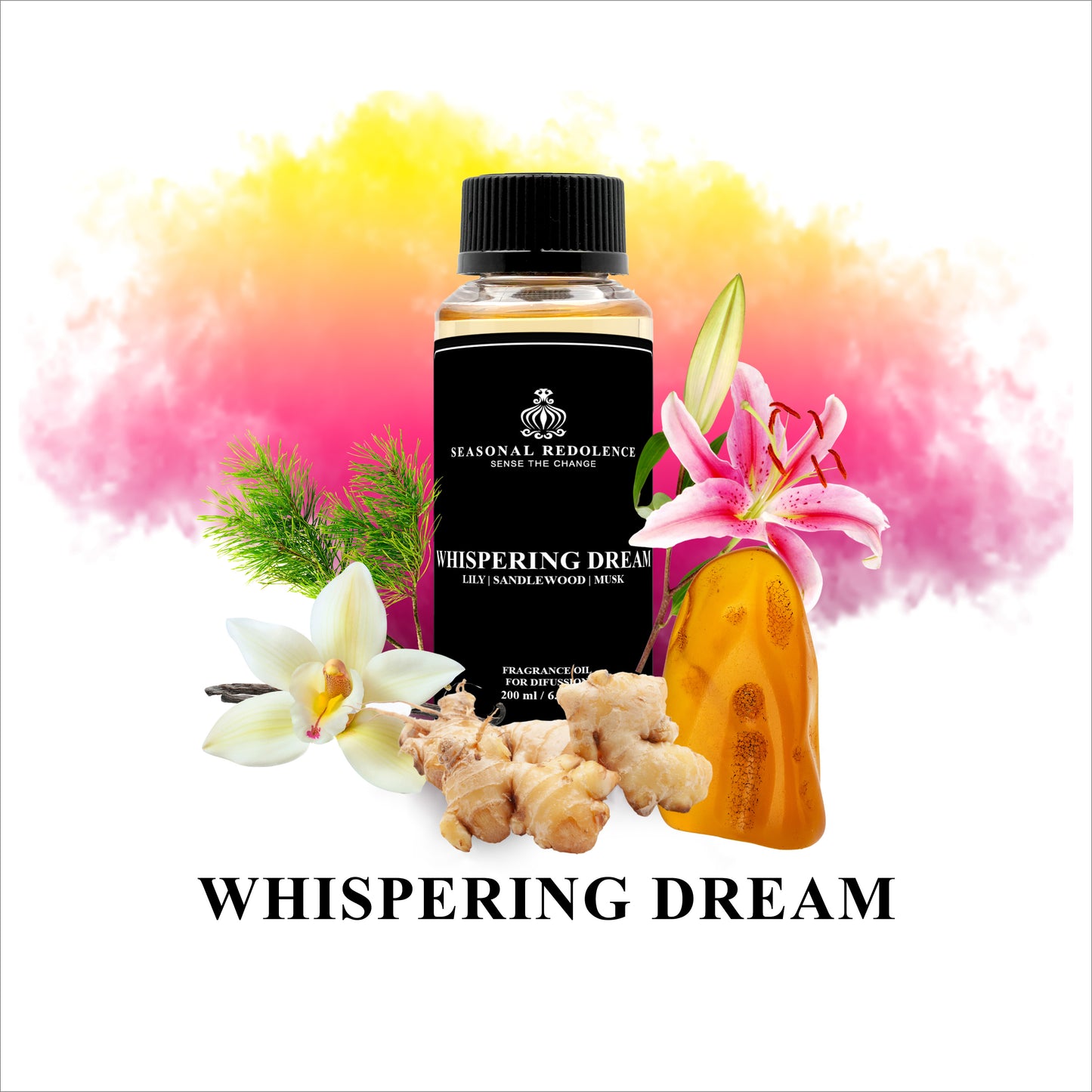 Experience a moment of luxurious indulgence with our Whispering Dream fragrance oil. Invigorate your senses with top notes of fresh white tea and aloe vera, followed by the warm and spicy middle notes of ginger, cedar wood, and vanilla. Finally, let the base notes of lily, sandalwood, and musk envelop you in a dreamy and captivating aroma. Elevate your home with this exquisite diffuser oil.