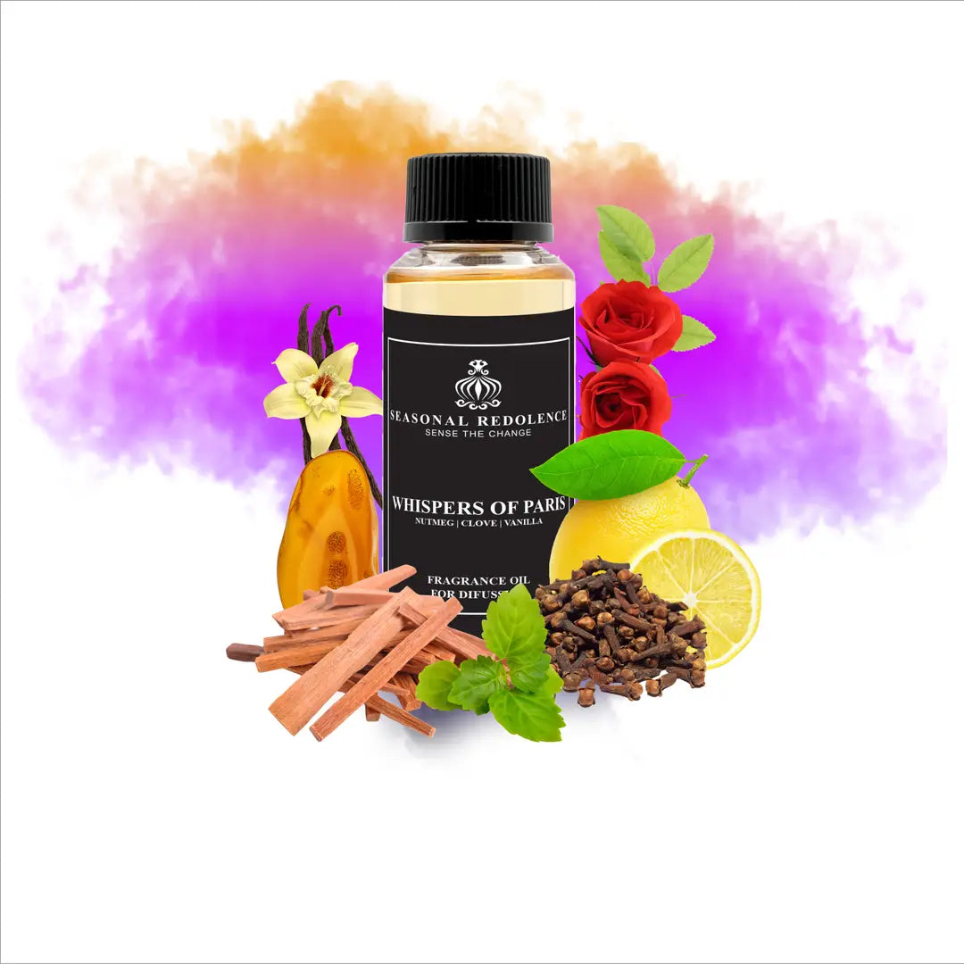 Whispers of Paris captures the essence of Parisian elegance in a sophisticated fragrance journey. Opening with bright notes of nutmeg, lemon, and rose, the scent unfolds into a luxurious heart of clove, sandalwood, and patchouli. The composition settles into a warm, inviting base of vanilla and amber that lingers gracefully throughout your space.