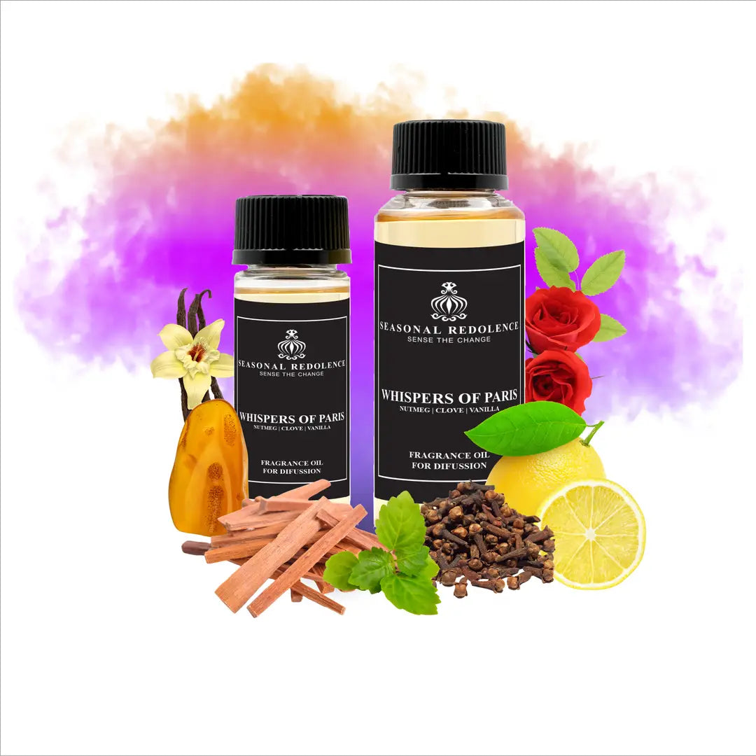 Whispers of Paris captures the essence of Parisian elegance in a sophisticated fragrance journey. Opening with bright notes of nutmeg, lemon, and rose, the scent unfolds into a luxurious heart of clove, sandalwood, and patchouli. The composition settles into a warm, inviting base of vanilla and amber that lingers gracefully throughout your space.